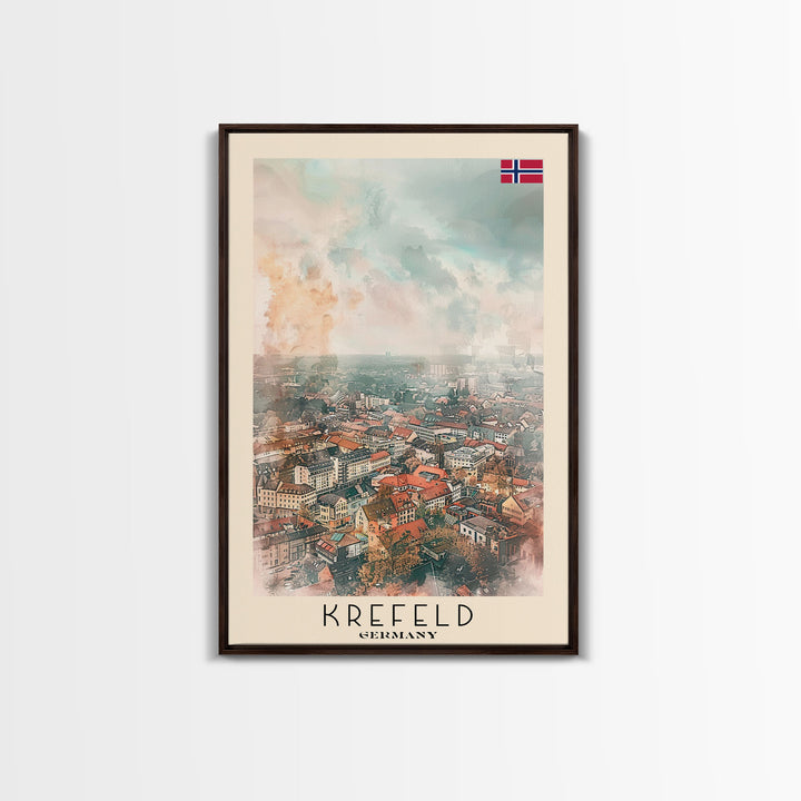 Krefeld Germany Travel Poster Framed Canvas Print, Urban Landscape, Minimalist Wall Art, Home Decor, Original Painting, Travel Print