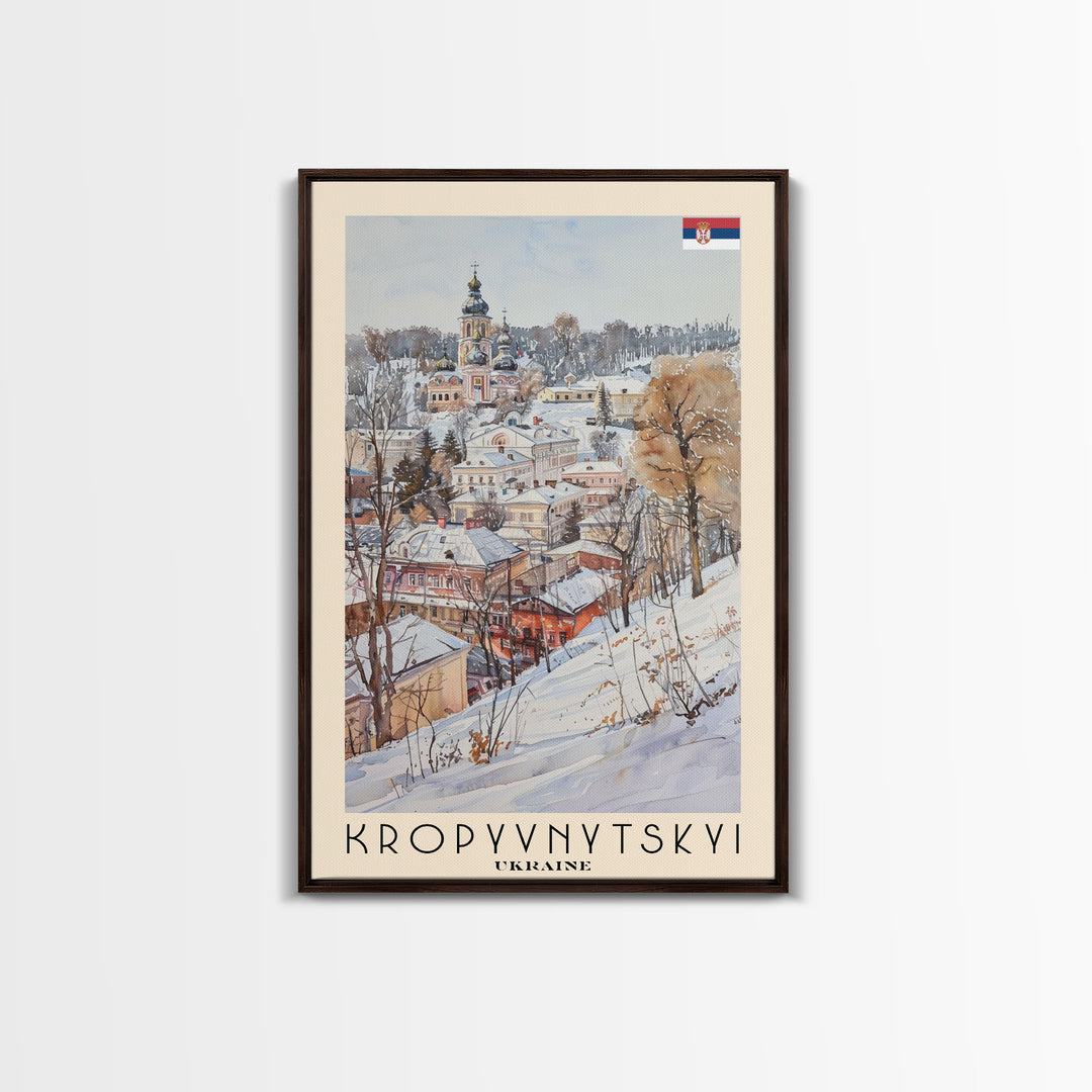Kropyvnytskyi Ukraine Travel Poster Framed Canvas Print, Winter Landscape Art, Watercolor Painting, Home Decor, Travel Print, Original Art