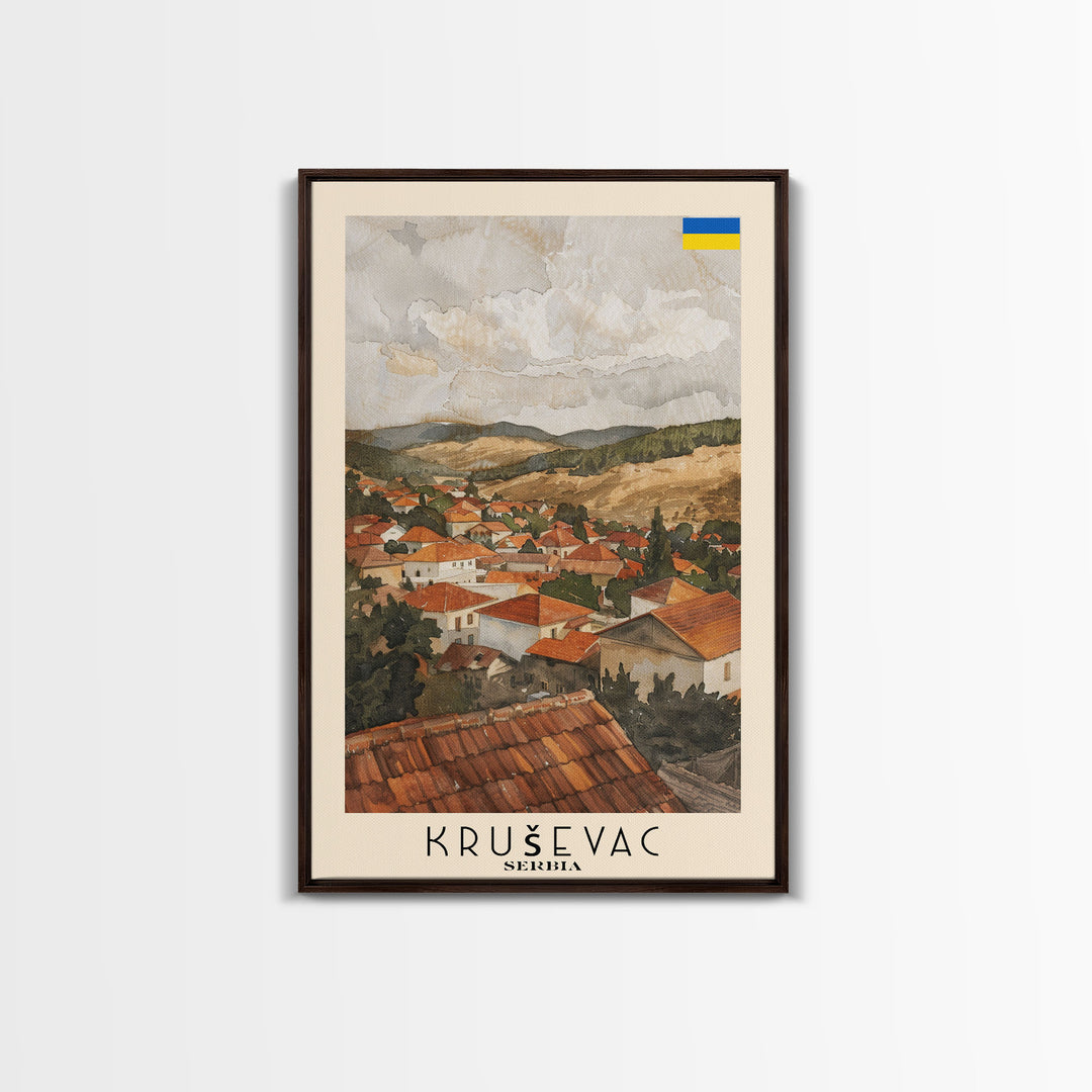 Krusevac Serbia Travel Poster Framed Canvas Print, Watercolor Cityscape, Artistic Wall Decor, Home Decoration, Travel Print, Original Art