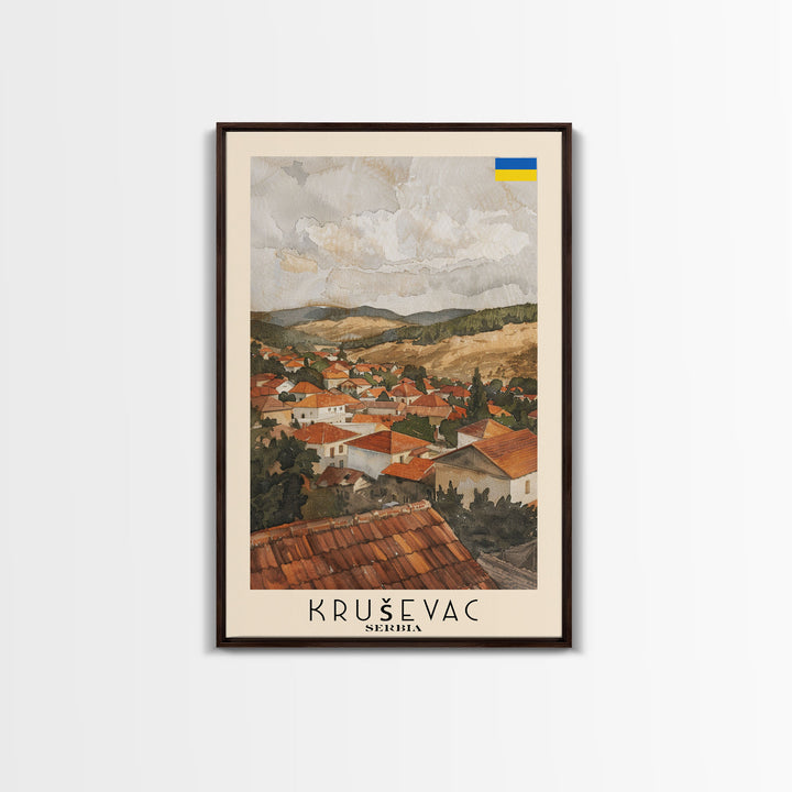 Krusevac Serbia Travel Poster Framed Canvas Print, Watercolor Cityscape, Artistic Wall Decor, Home Decoration, Travel Print, Original Art
