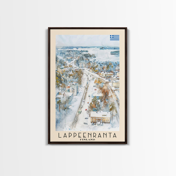 Lappeenranta Finland Travel Poster Framed Canvas Print, Scenic Landscape, Watercolor Painting, Wall Art, Home Decor, Travel Print, Artistic Gift