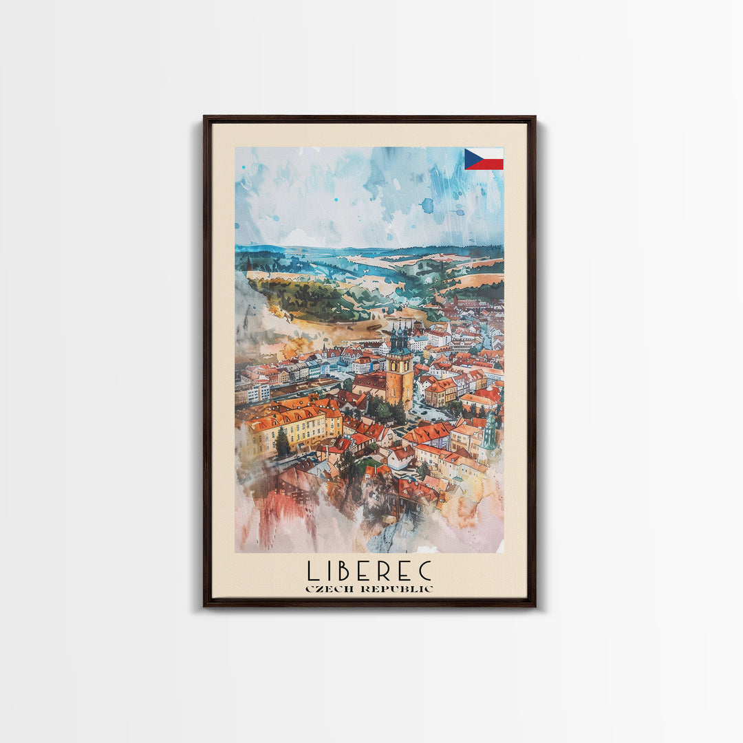 Liberec Czech Republic Travel Poster Framed Canvas Print, Scenic Landscape, Watercolor Art, Wall Decor, Home Decoration, Travel Print, Original Painting