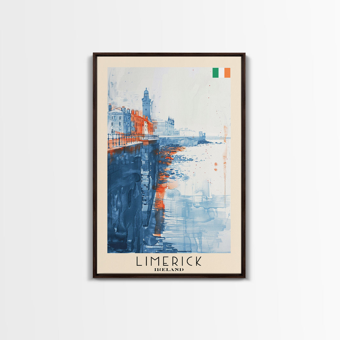 Limerick Ireland Travel Poster Framed Canvas Print, Scenic Landscape, Watercolor Art, Wall Decoration, Home Decor, Travel Print, Original Painting
