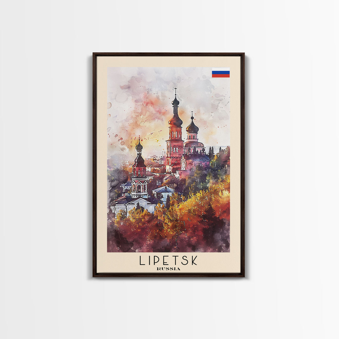 Lipetsk Russia Travel Poster Framed Canvas Print, Urban Landscape, Watercolor Art, Wall Decoration, Home Decor, Travel Print, Original Art