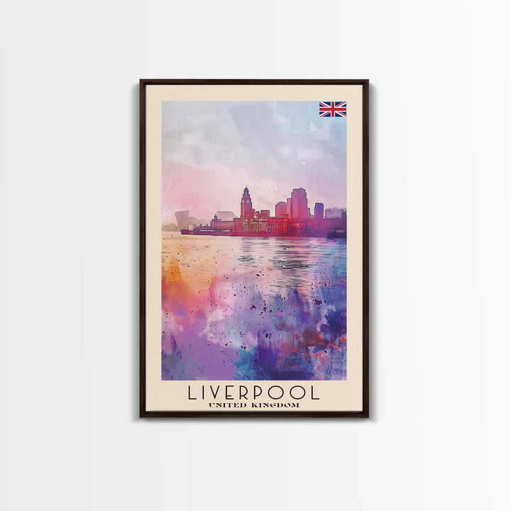 Liverpool United Kingdom Travel Poster Framed Canvas Print, Historic Cityscape, Watercolor Art, Wall Decor, Home Decoration, Travel Print, Original Art