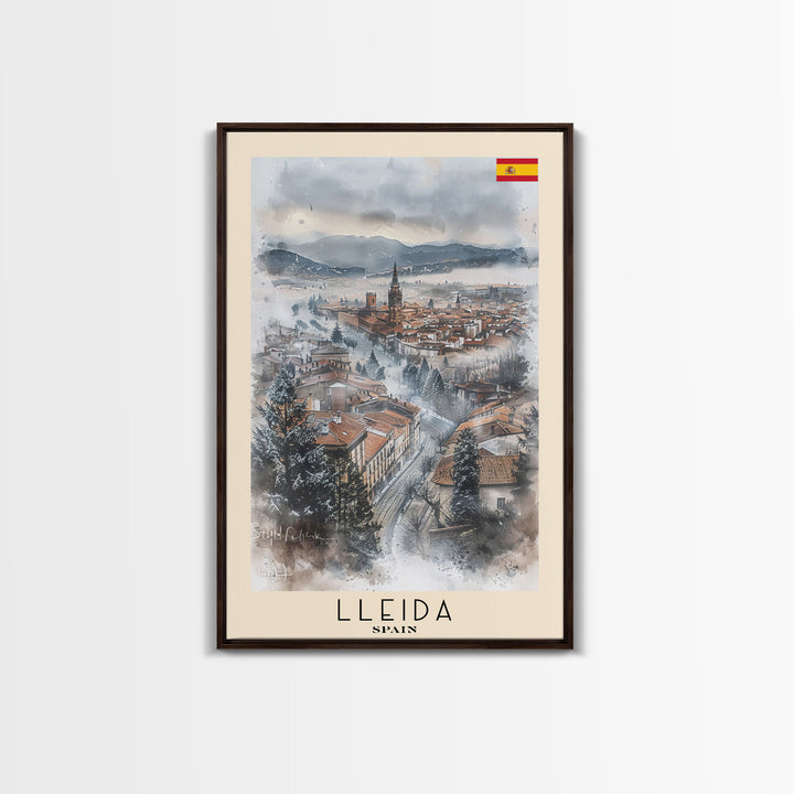 Lleida Spain Travel Poster Framed Canvas Print, Urban Landscape, Watercolor Art, Wall Decor, Home Decoration, Travel Print, Original Art