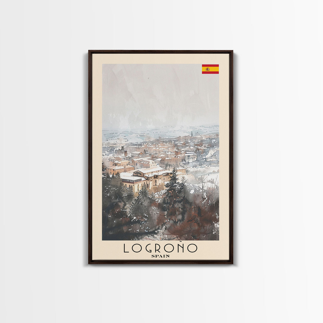 Logrońo Spain Travel Poster Framed Canvas Print, Scenic Landscape, Watercolor Art, Wall Decoration, Home Decor, Travel Print, Original Painting