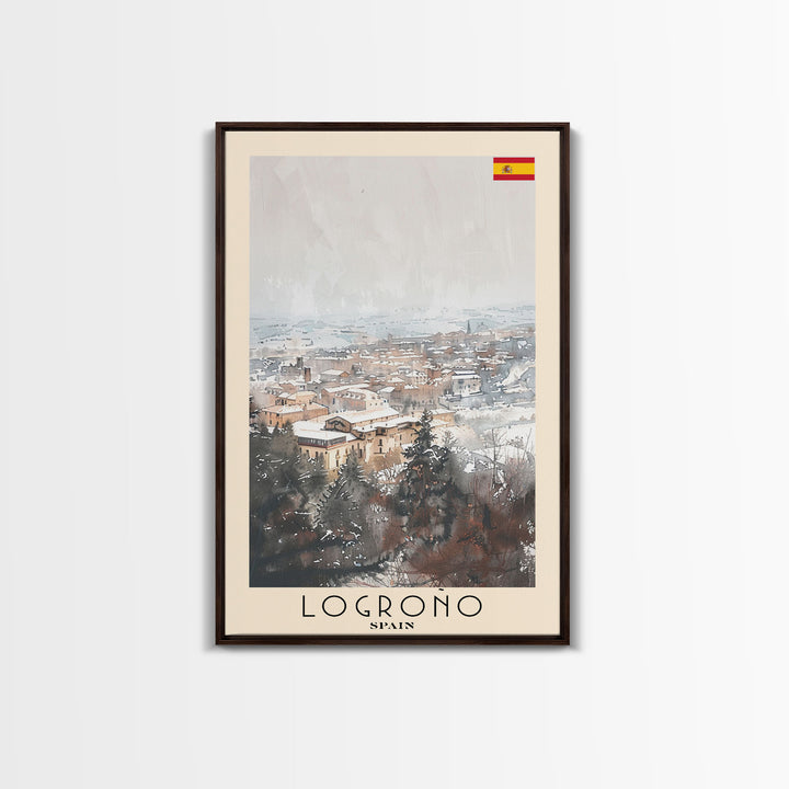 Logrońo Spain Travel Poster Framed Canvas Print, Scenic Landscape, Watercolor Art, Wall Decoration, Home Decor, Travel Print, Original Painting