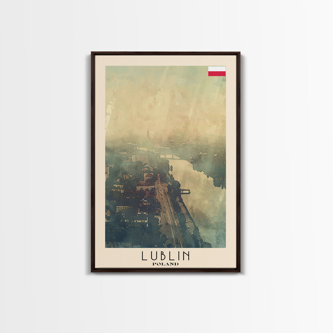 Lublin Poland Travel Poster Framed Canvas Print, Historic Cityscape, Watercolor Painting, Wall Art, Home Decor, Travel Print, Artistic Gift