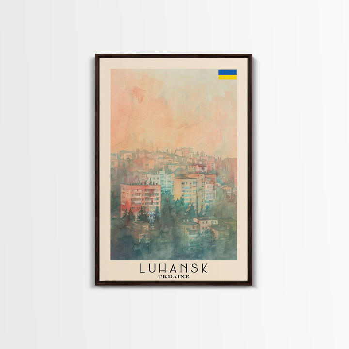 Luhansk Ukraine Travel Poster Framed Canvas Print, Urban Landscape, Watercolor Art, Wall Decor, Home Decoration, Travel Print, Original Art