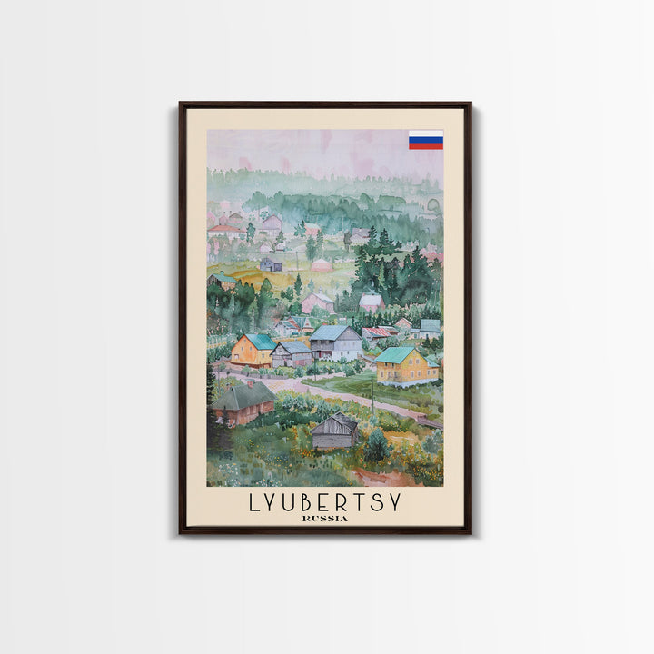 Lyubertsy Russia Travel Poster Framed Canvas Print, Modern Cityscape, Watercolor Painting, Wall Decor, Interior Art, Travel Print, Unique Design