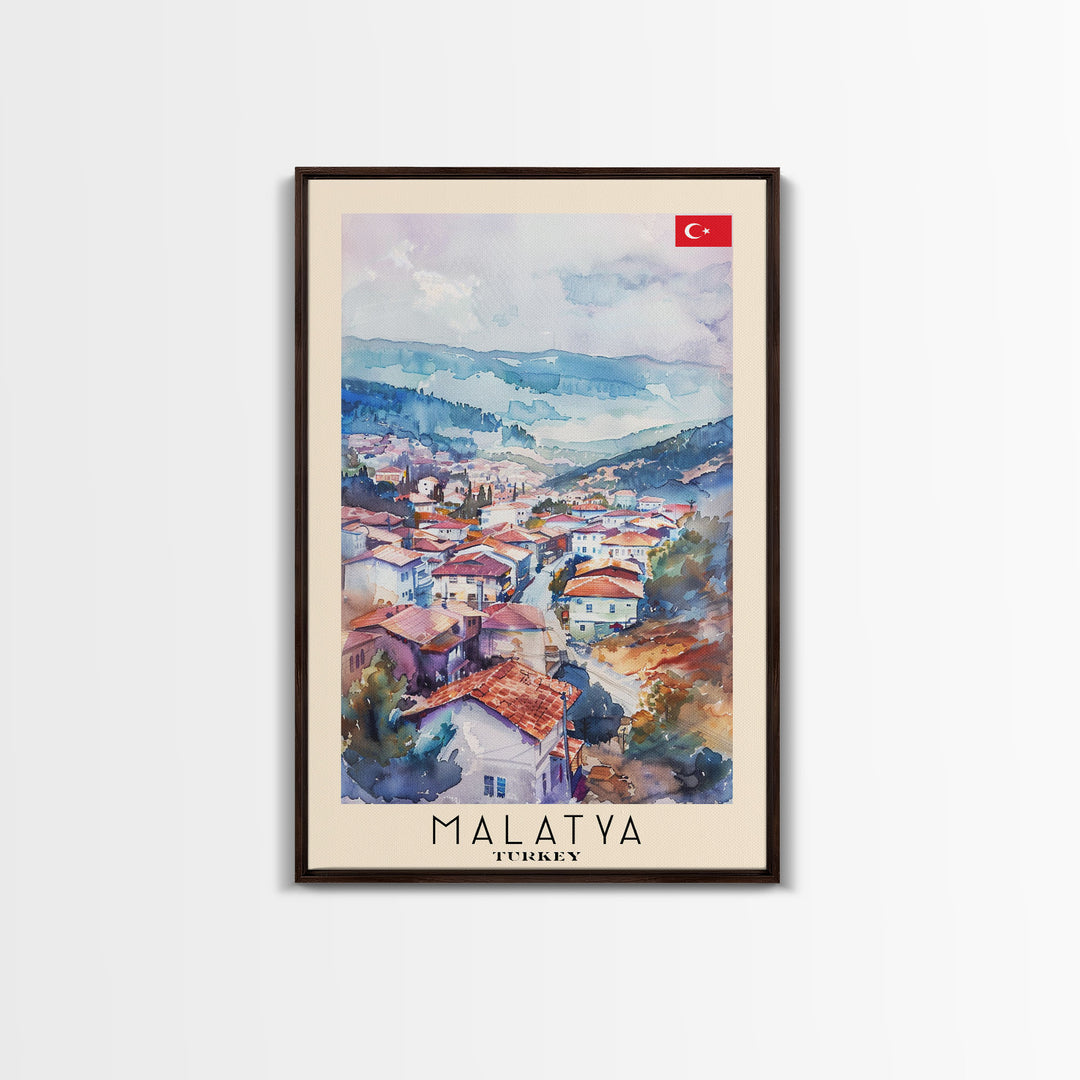 Malatya Turkey Travel Poster Framed Canvas Print, Historic Landscape, Watercolor Art, Wall Art, Home Decoration, Travel Print, Artistic Gift
