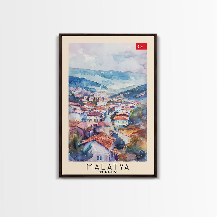 Malatya Turkey Travel Poster Framed Canvas Print, Historic Landscape, Watercolor Art, Wall Art, Home Decoration, Travel Print, Artistic Gift