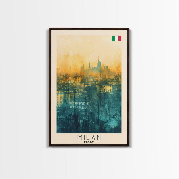 Milan Italy Travel Poster Framed Canvas Print, Iconic Landmarks, Urban Art, Wall Hanging, Home Decor, Travel Print, Artistic Gift