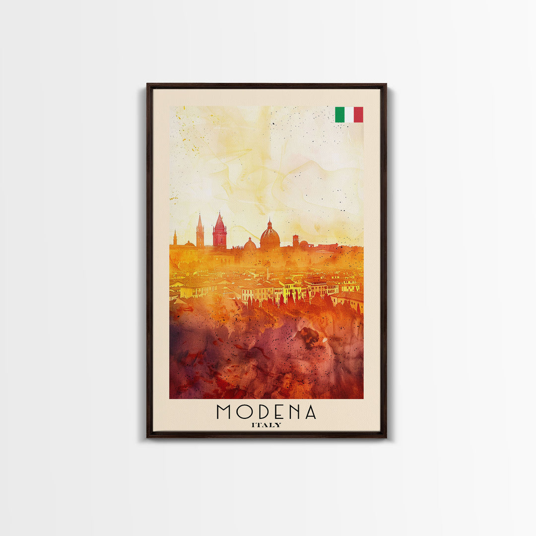 Modena Italy Travel Poster Framed Canvas Print, Historic Cityscape, Watercolor Art, Wall Hanging, Home Decor, Travel Print, Artistic Piece