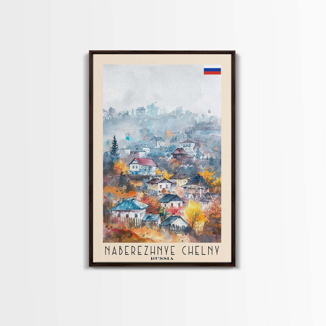 Naberezhnye Chelny Russia Framed Canvas Print, Boho Watercolor Painting, Scenic Wall Art, Travel Poster, Home Decor, Unique Art