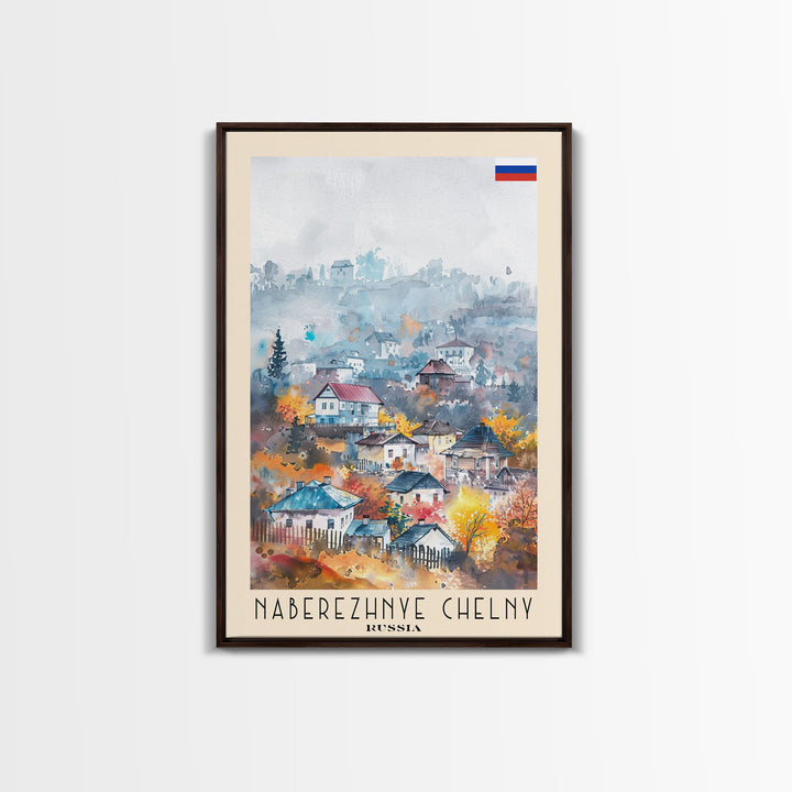 Naberezhnye Chelny Russia Framed Canvas Print, Boho Watercolor Painting, Scenic Wall Art, Travel Poster, Home Decor, Unique Art