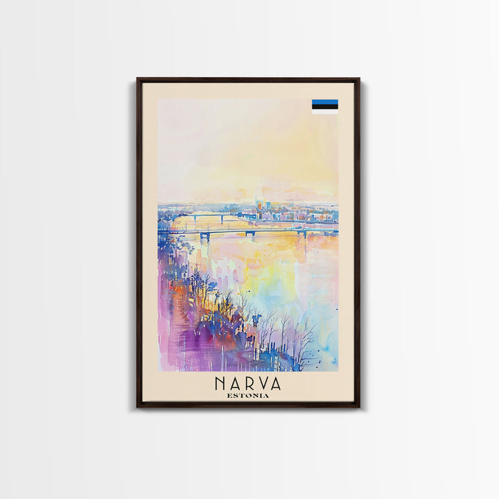 Narva Estonia Framed Canvas Print, Sunset Travel Poster, Watercolor Painting, Scenic Wall Art, Home Decor, Vacation Art, Unique Art