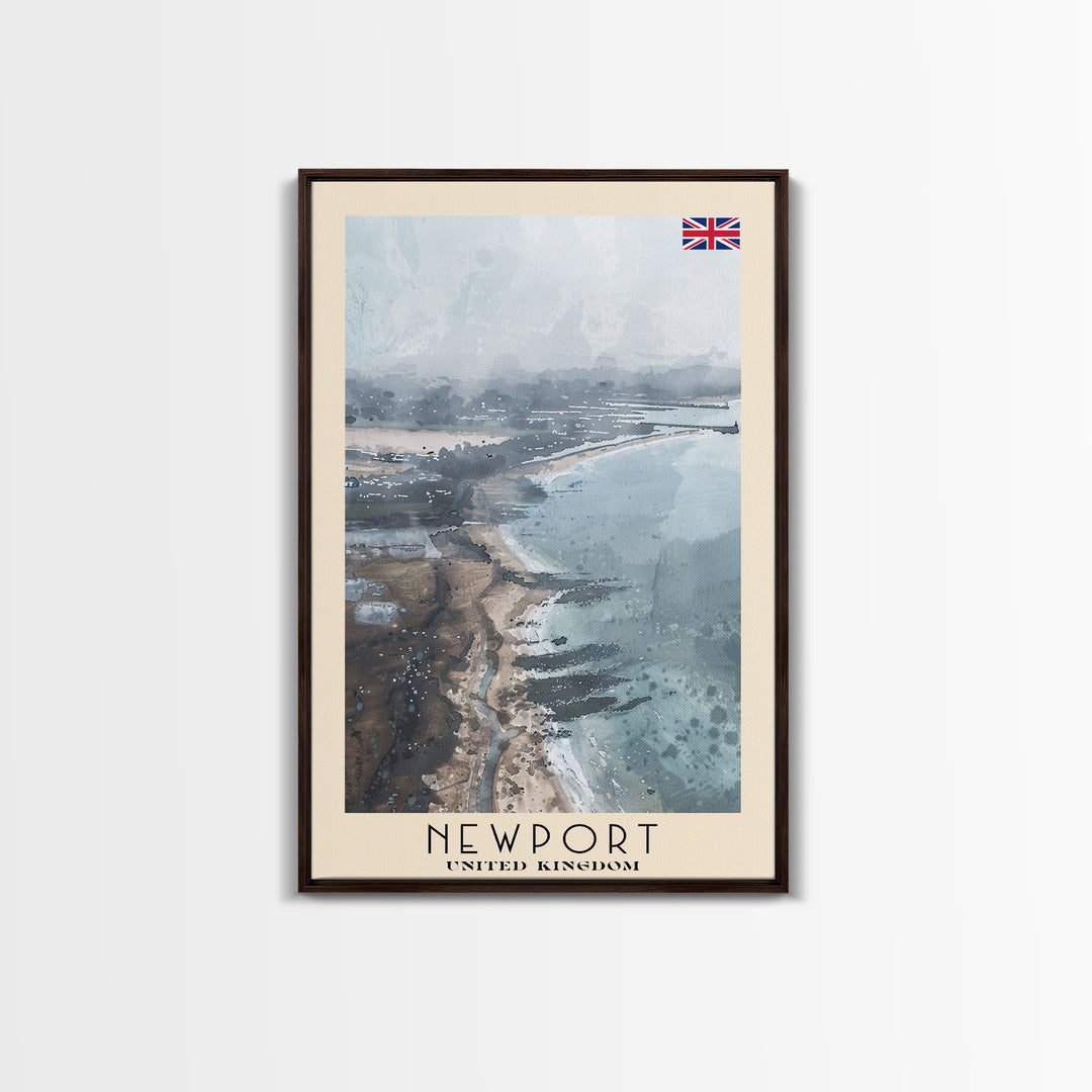 Newport United Kingdom Framed Canvas Print, Coastal Travel Poster, Watercolor Painting, Scenic Wall Art, Home Decor, Vacation Art, Unique Art