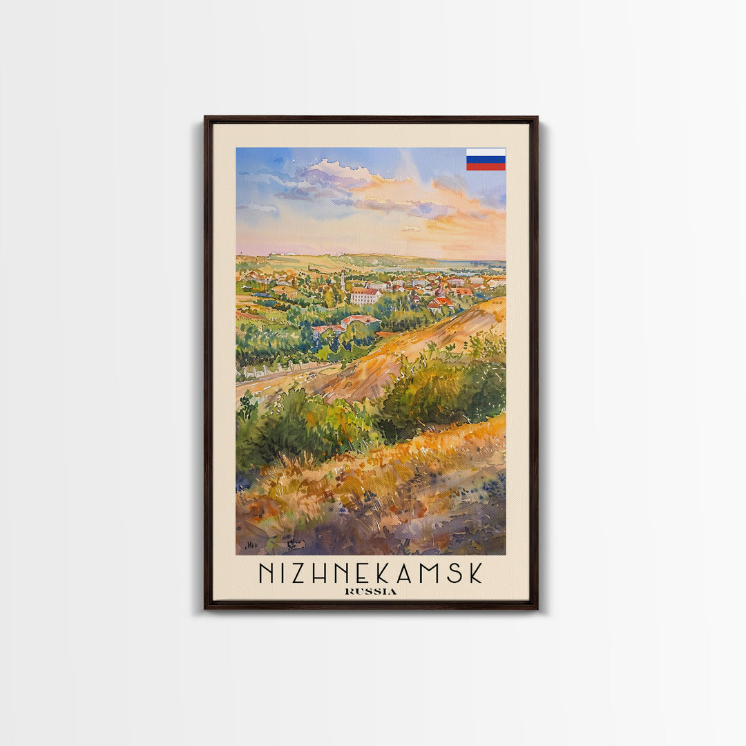Nizhnekamsk Russia Framed Canvas Print, Urban Travel Poster, Watercolor Painting, Wall Art, Home Decor, Russian Cityscape, Contemporary Art