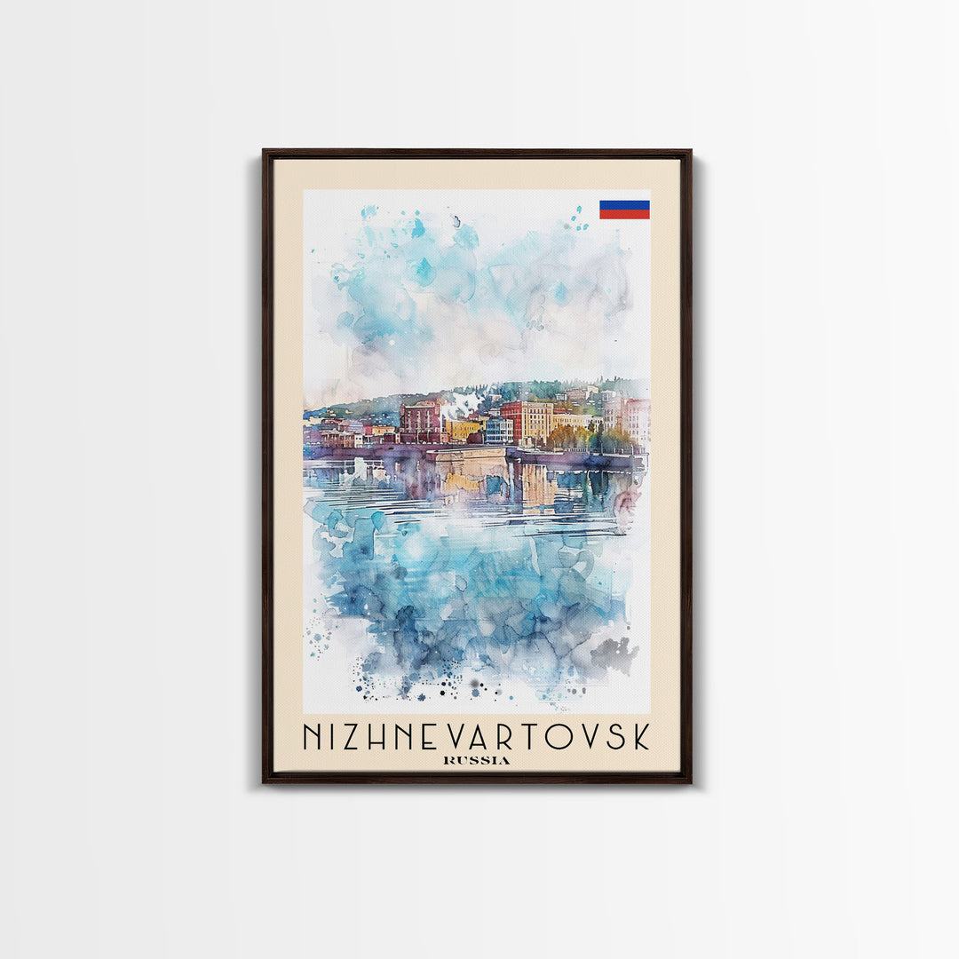 Nizhnevartovsk Russia Framed Canvas Print, Scenic Travel Poster, Watercolor Painting, Wall Art, Home Decor, Russian Landscape, Urban Style