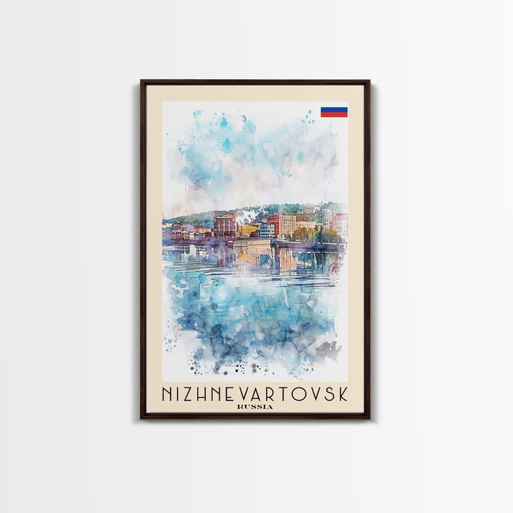 Nizhnevartovsk Russia Framed Canvas Print, Scenic Travel Poster, Watercolor Painting, Wall Art, Home Decor, Russian Landscape, Urban Style