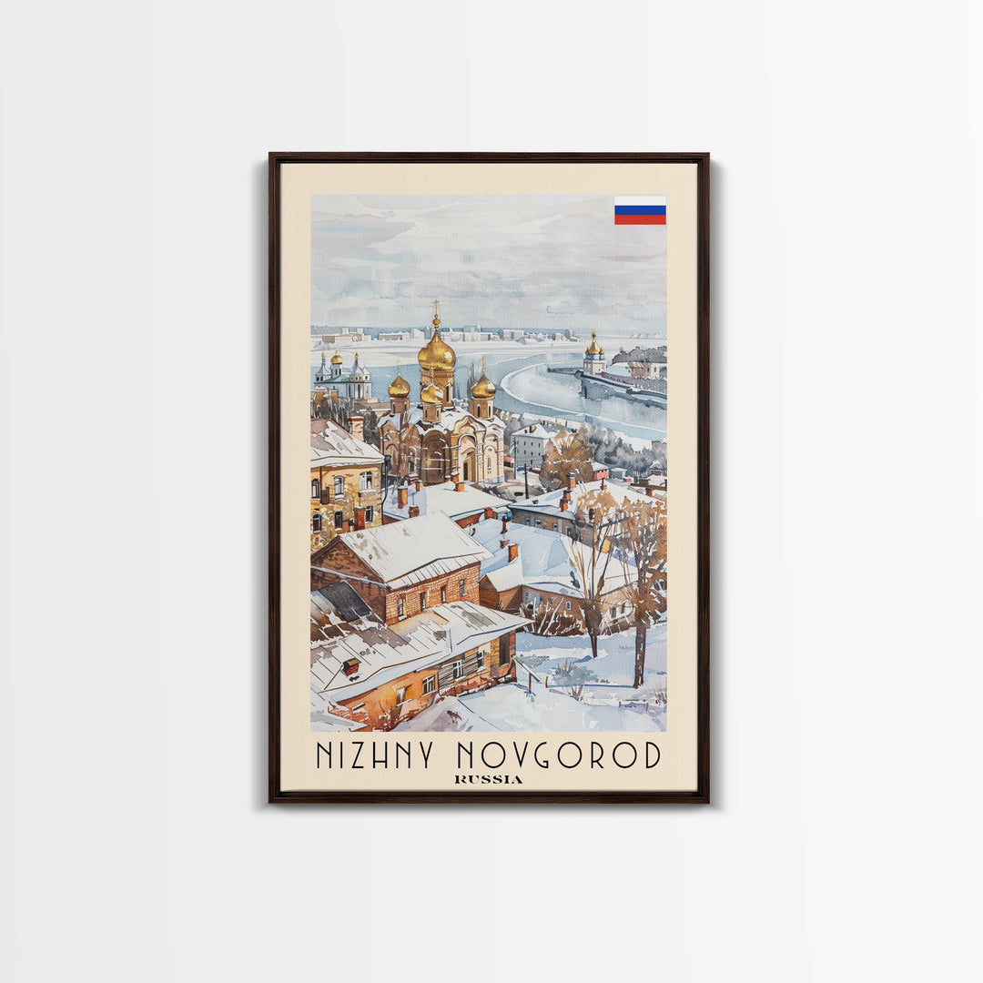 Nizhny Novgorod Russia Framed Canvas Print, Historic Travel Poster, Watercolor Painting, Wall Art, Home Decor, Russian Architecture, Classical Art