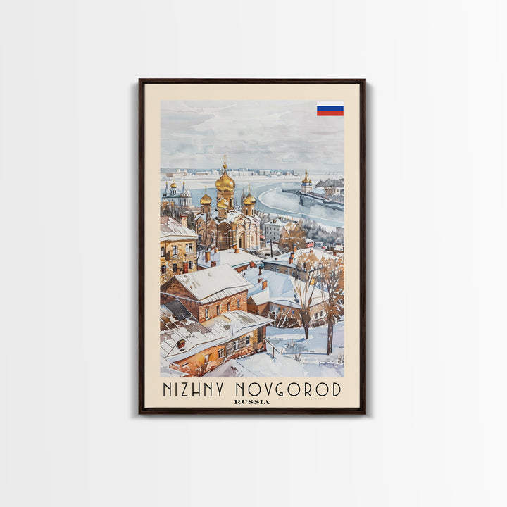 Nizhny Novgorod Russia Framed Canvas Print, Historic Travel Poster, Watercolor Painting, Wall Art, Home Decor, Russian Architecture, Classical Art
