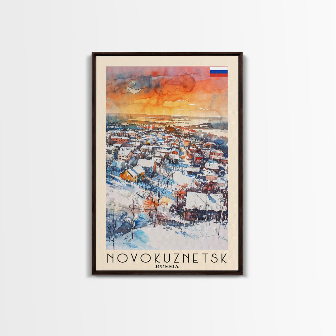 Novokuznetsk Russia Travel Poster Framed Canvas Print, Watercolor Painting, Scenic Wall Art, Home Decor, Russian Landscape, Urban Art