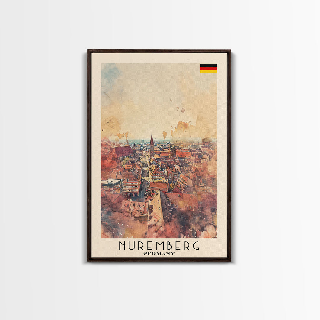 Nuremberg Germany Travel Poster Framed Canvas Print, Watercolor Painting, Historic Wall Art, Home Decor, German Architecture, Artistic Decor
