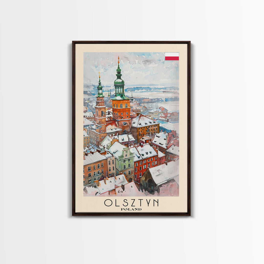 Olsztyn Poland Travel Poster Framed Canvas Print, Watercolor Painting, Scenic Wall Art, Home Decor, Polish Landscape, Classic Art