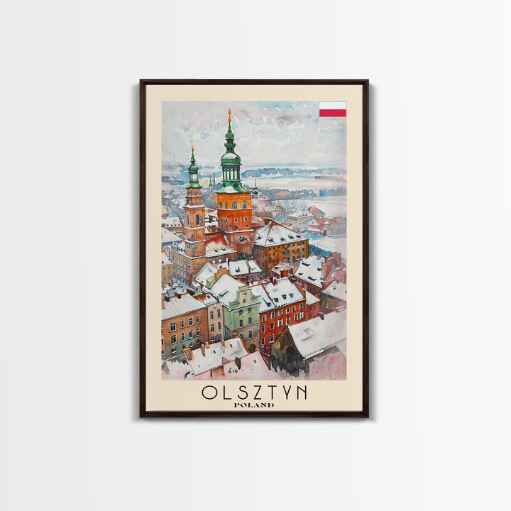 Olsztyn Poland Travel Poster Framed Canvas Print, Watercolor Painting, Scenic Wall Art, Home Decor, Polish Landscape, Classic Art