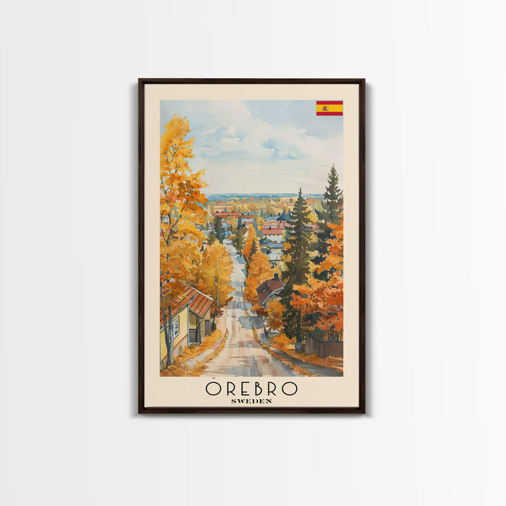 Orebro Sweden Travel Poster Framed Canvas Print, Watercolor Painting, Scenic Wall Art, Home Decor, Swedish Landscape, Minimalist Art