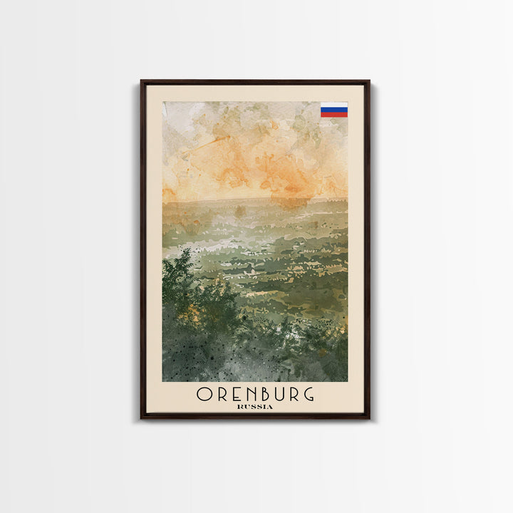 Orenburg Russia Travel Poster Framed Canvas Print, Watercolor Painting, Urban Wall Art, Home Decor, Russian Architecture, Contemporary Art
