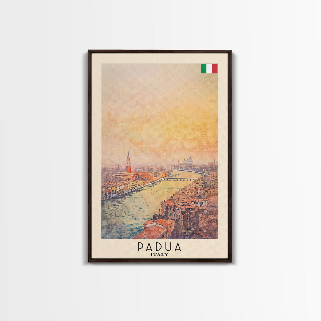 Padua Italy Travel Poster Framed Canvas Print, Watercolor Painting, Scenic Wall Art, Home Decor, Italian Cityscape, Modern Art