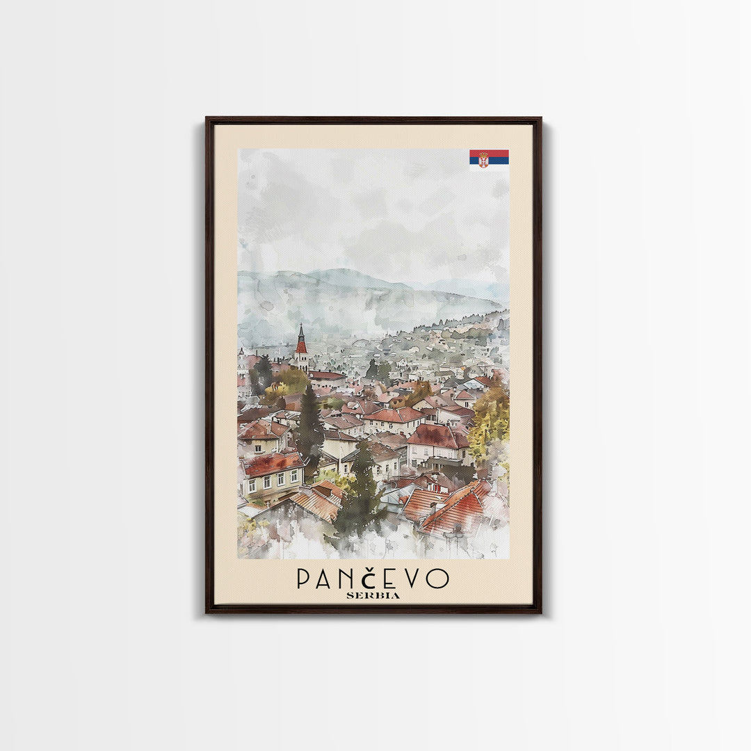 Panevo Serbia Travel Poster Framed Canvas Print, Watercolor Painting, Scenic Wall Art, Home Decor, Serbian Landscape, Modern Decor