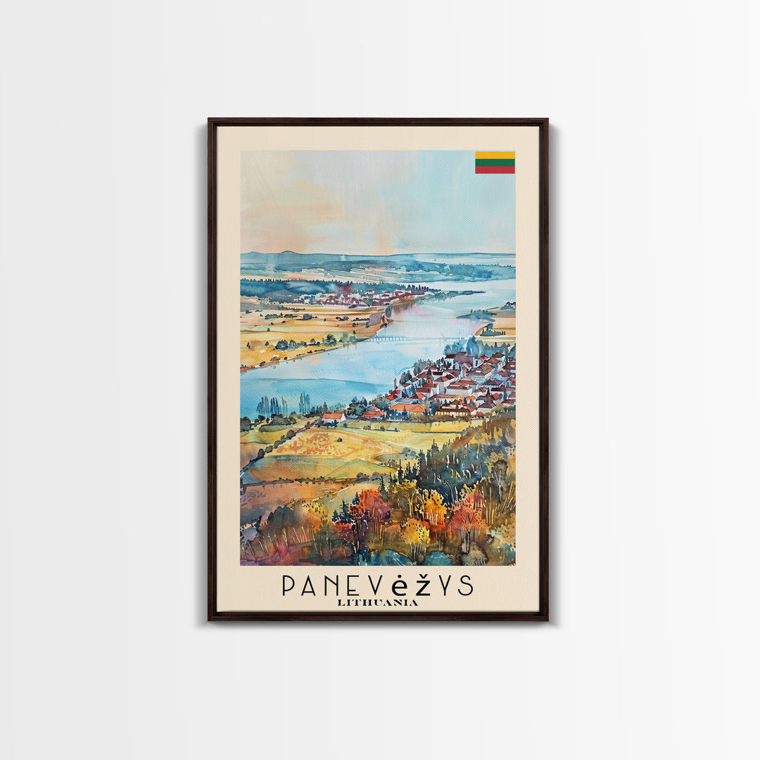 Panevys Lithuania Travel Poster Framed Canvas Print, Watercolor Painting, Scenic Wall Art, Home Decor, Lithuanian Cityscape, Artistic Decor