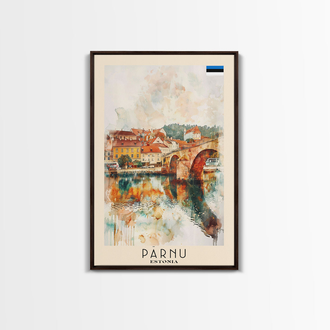 Parnu Estonia Travel Poster Framed Canvas Print, Watercolor Painting, Scenic Wall Art, Home Decor, Estonian Landscape, Artistic Decor