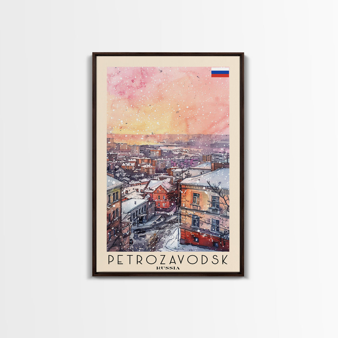 Petrozavodsk Russia Travel Poster Framed Canvas Print, Watercolor Painting, Scenic Wall Art, Home Decor, Russian Landscape, Modern Art