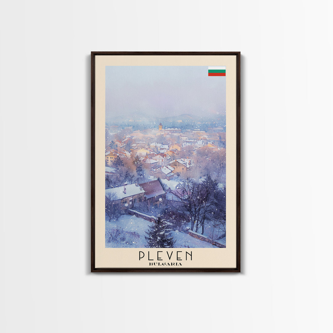Pleven Bulgaria Travel Poster Framed Canvas Print, Watercolor Painting, Urban Wall Art, Home Decor, Bulgarian Architecture, Contemporary Art