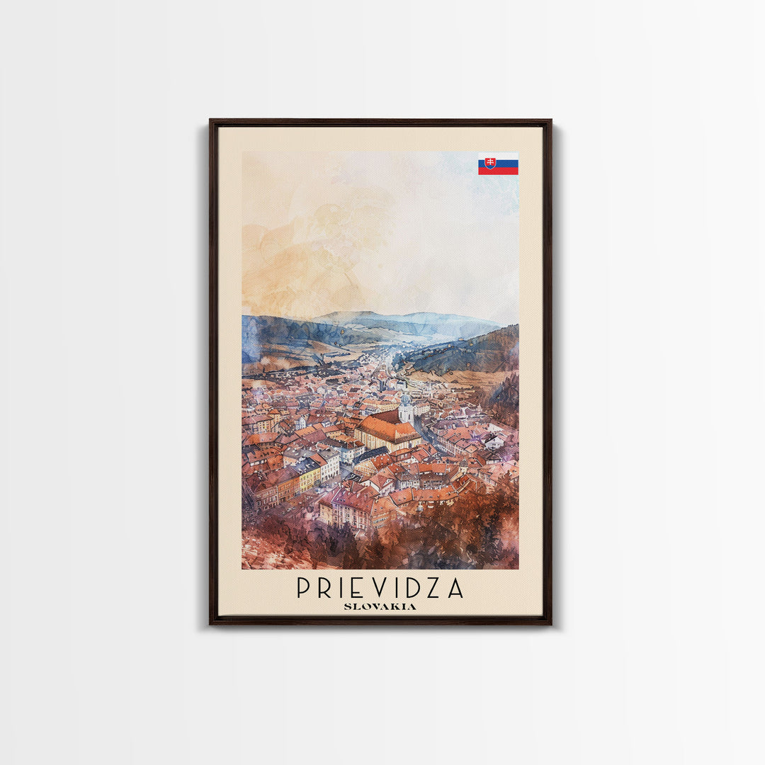 Prievidza Slovakia Travel Poster Framed Canvas Print, Watercolor Painting, Scenic Wall Art, Home Decor, Slovakian Landscape, Modern Art