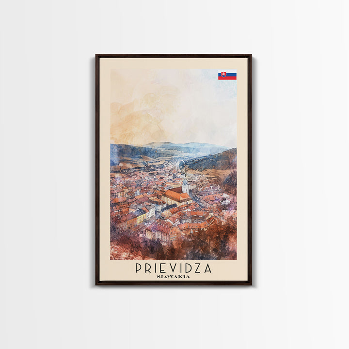 Prievidza Slovakia Travel Poster Framed Canvas Print, Watercolor Painting, Scenic Wall Art, Home Decor, Slovakian Landscape, Modern Art