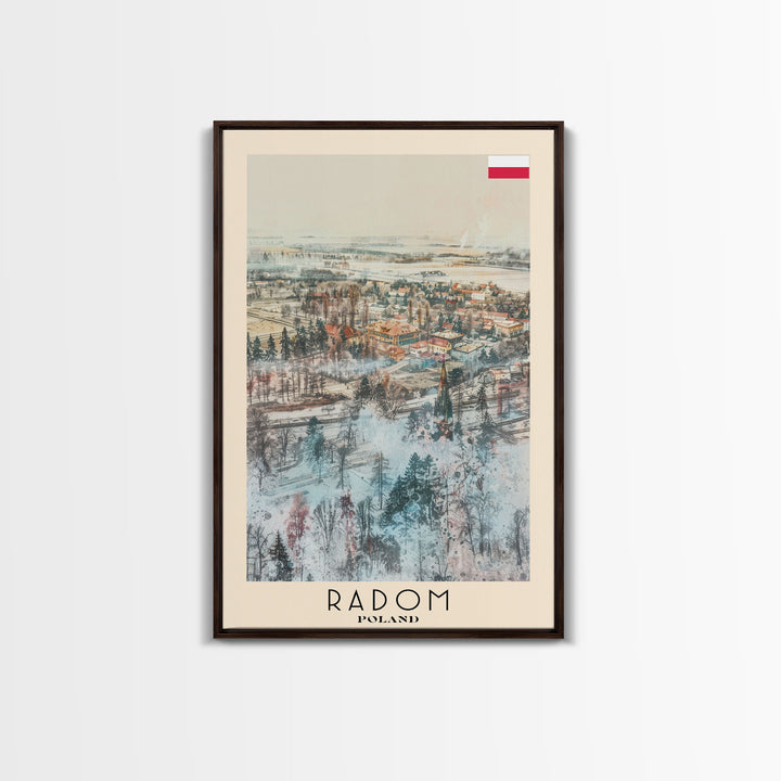 Radom Poland Travel Poster Framed Canvas Print, Watercolor Painting, Urban Wall Art, Home Decor, Polish Cityscape, Modern Decor