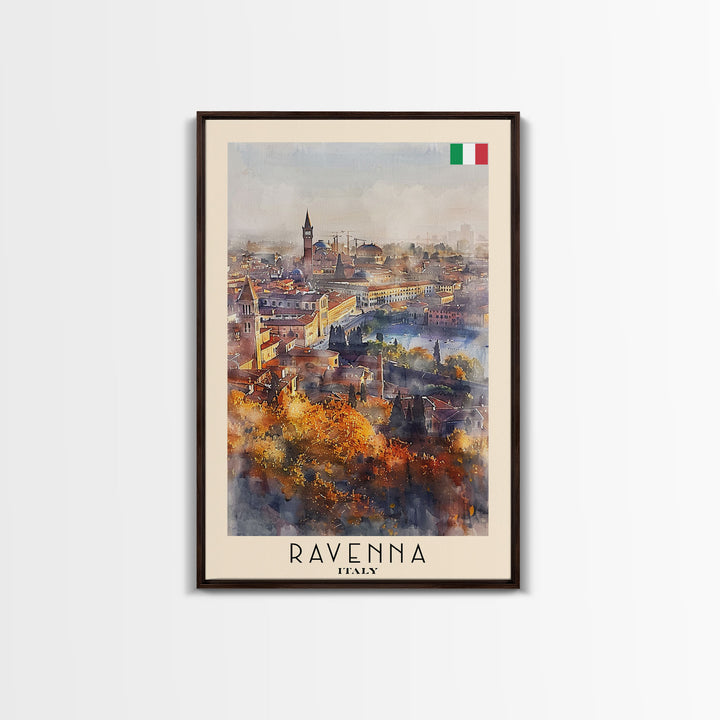 Ravenna Italy Travel Poster Framed Canvas Print, Watercolor Painting, Scenic Wall Art, Home Decor, Italian Cityscape, Historic Art