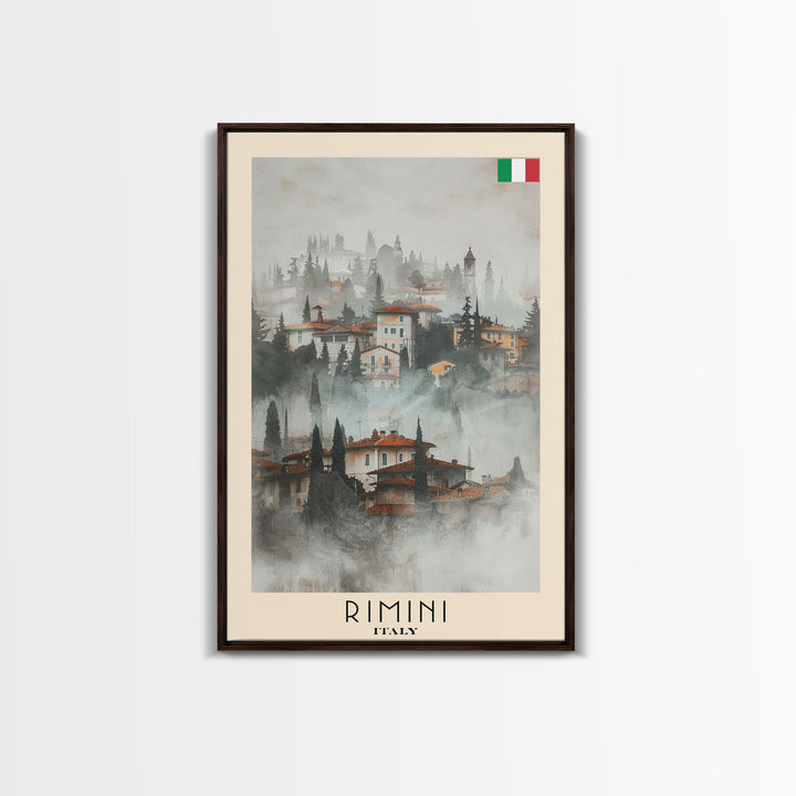 Rimini Italy Travel Poster Framed Canvas Print, Watercolor Painting, Coastal Wall Art, Home Decor, Italian Beach Scene, Vibrant Art