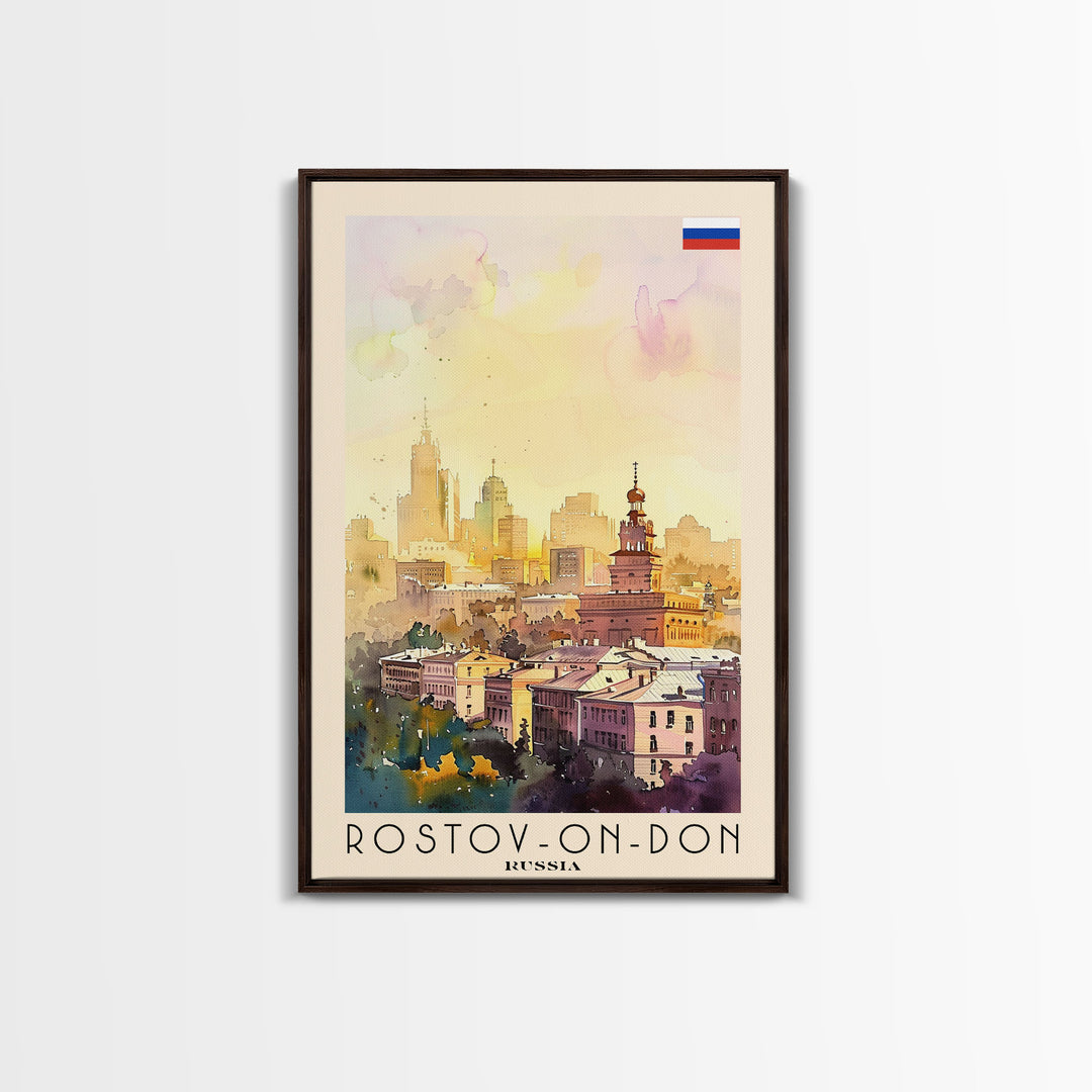 Rostov-on-Don Russia Travel Poster Framed Canvas Print, Watercolor Painting, Urban Wall Art, Home Decor, Russian Cityscape, Vibrant Art