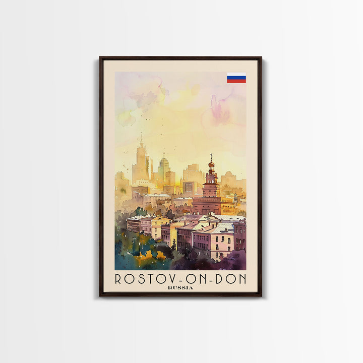 Rostov-on-Don Russia Travel Poster Framed Canvas Print, Watercolor Painting, Urban Wall Art, Home Decor, Russian Cityscape, Vibrant Art