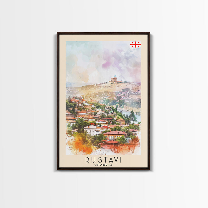 Rustavi Georgia Travel Poster Framed Canvas Print, Watercolor Painting, Scenic Wall Art, Home Decor, Georgian Landscape, Vibrant Decor