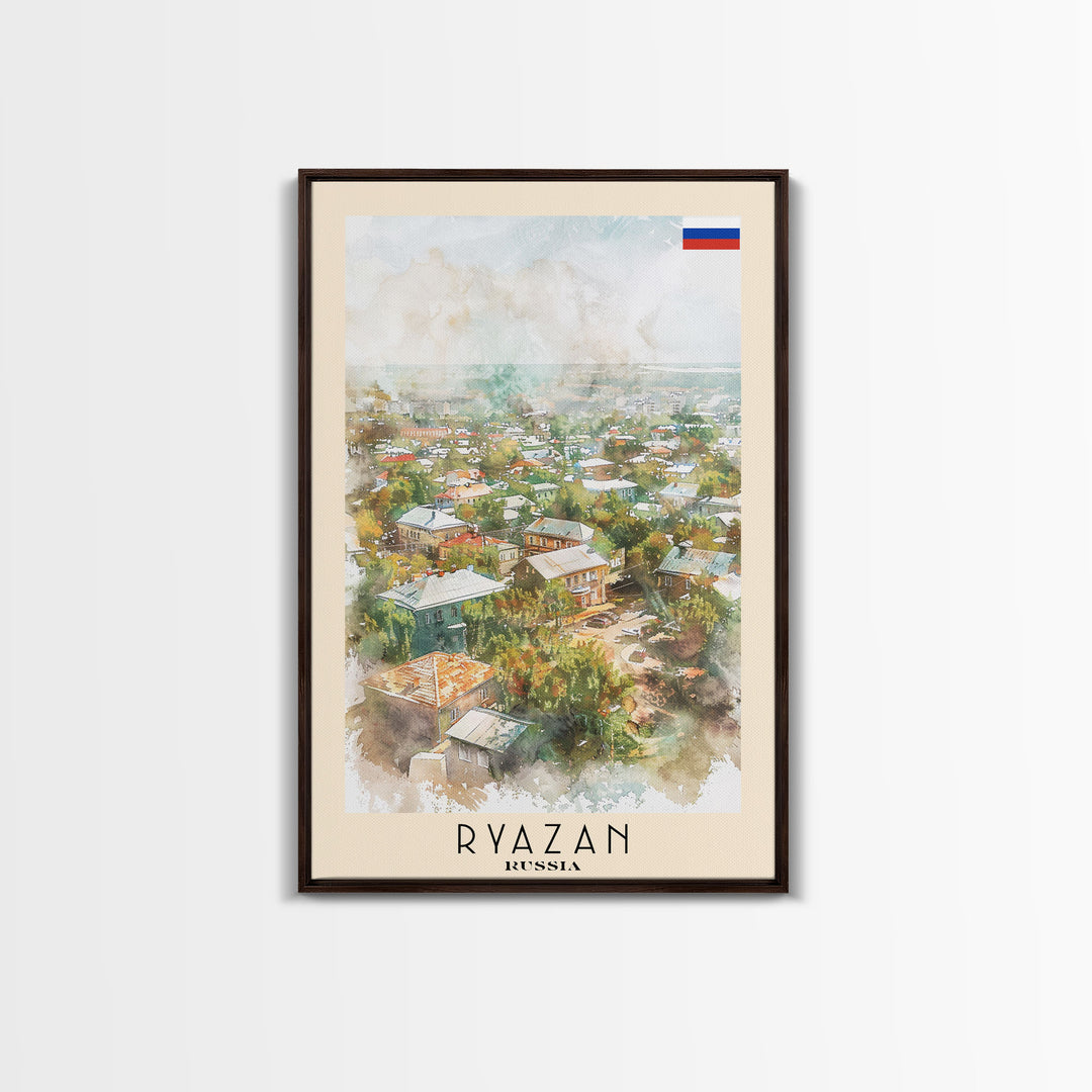 Ryazan Russia Travel Poster Framed Canvas Print, Watercolor Painting, Scenic Wall Art, Home Decor, Russian Cityscape, Modern Art