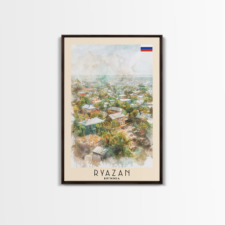 Ryazan Russia Travel Poster Framed Canvas Print, Watercolor Painting, Scenic Wall Art, Home Decor, Russian Cityscape, Modern Art